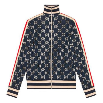GUCCI Classic GG Cotton Jacquard Zipper Jacket Unisex Blue 496919-X9V05-4245