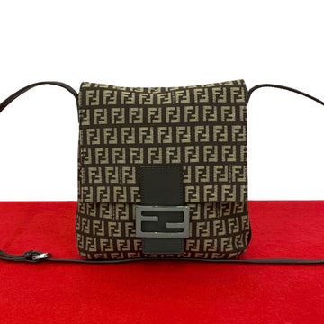 Fendi Zucchino Canvas Leather Shoulder Bag