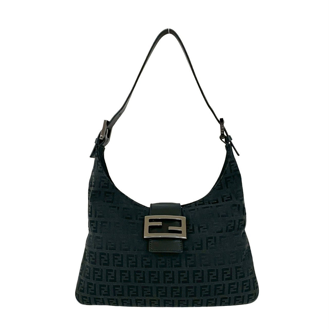 Fendi Zucchino FF Canvas Leather Shoulder Bag