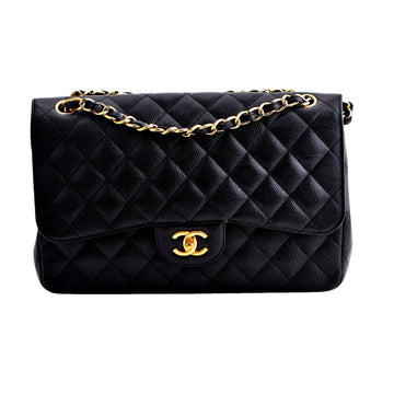 Chanel Jumbo Black Calfskin Caviar Double Flap Bag with GHW