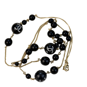 Chanel CC Black Beads Long Chain Necklace