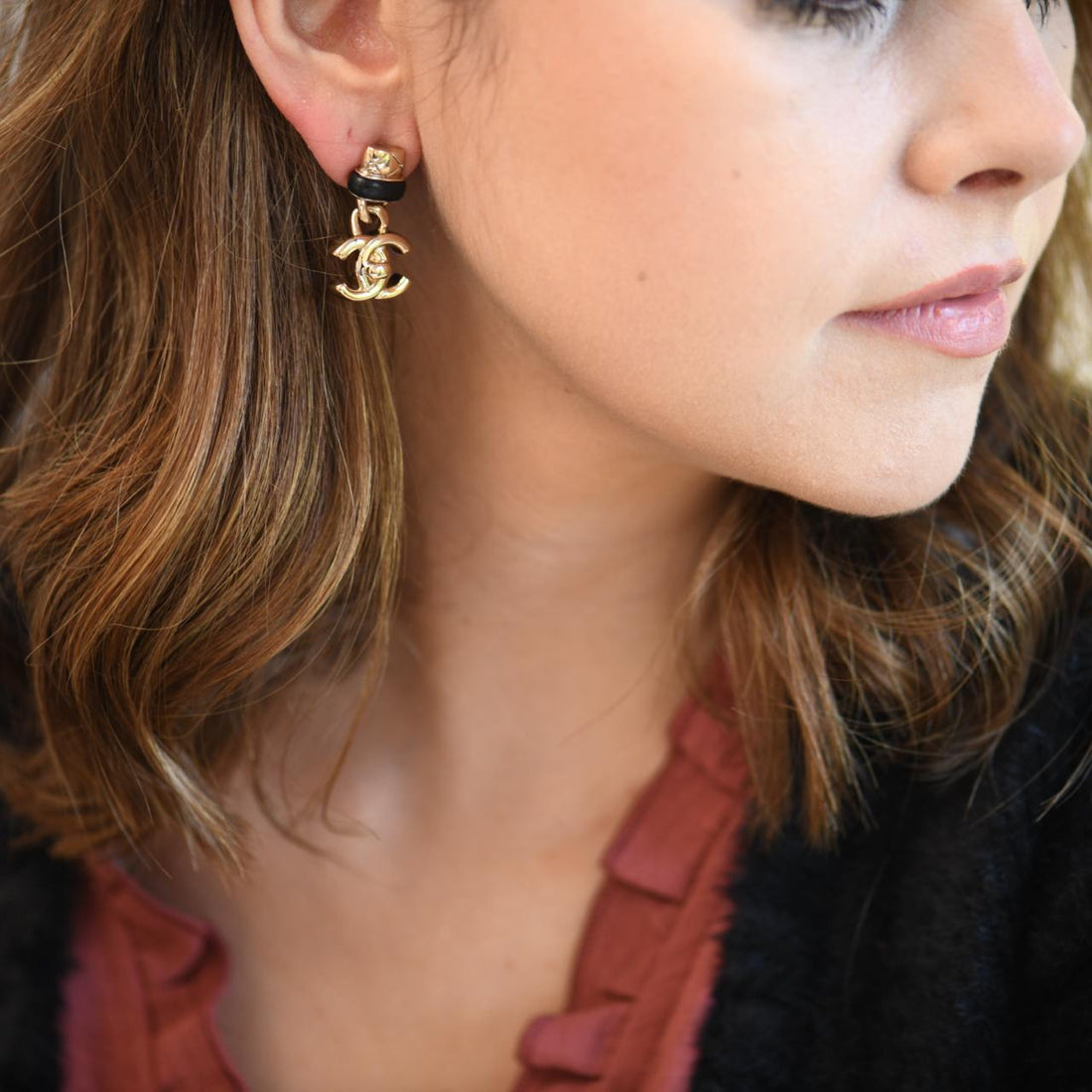 Chanel CC Turn Lock Pendant Drop Earrings