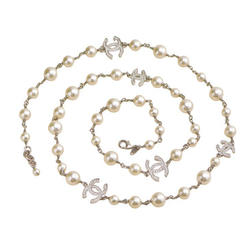 Chanel CC Five Logo Faux Pearl Crystal Gilt Necklace