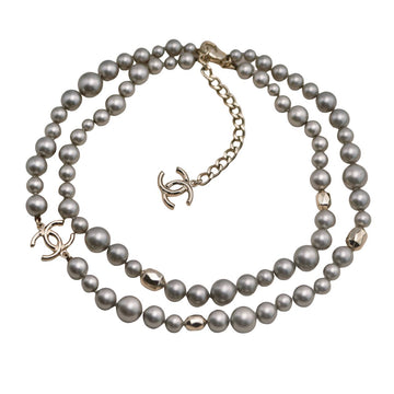 Chanel CC Faux Grey Pearl Gold Tone Necklace