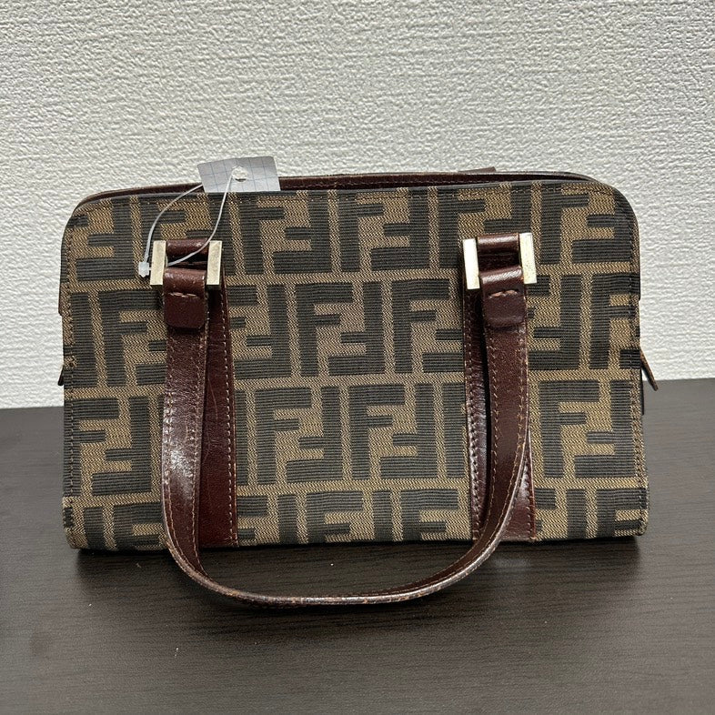 Fendi   FF Logo Canvas Brown Shoulder Bag