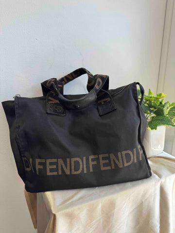 FENDI   Tote Bag in Black Nylon with Fendi Logo