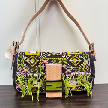 Rare?  Fendi Python Beaded Denim Baguette Shoulder Bag LB110112 in Multicolor