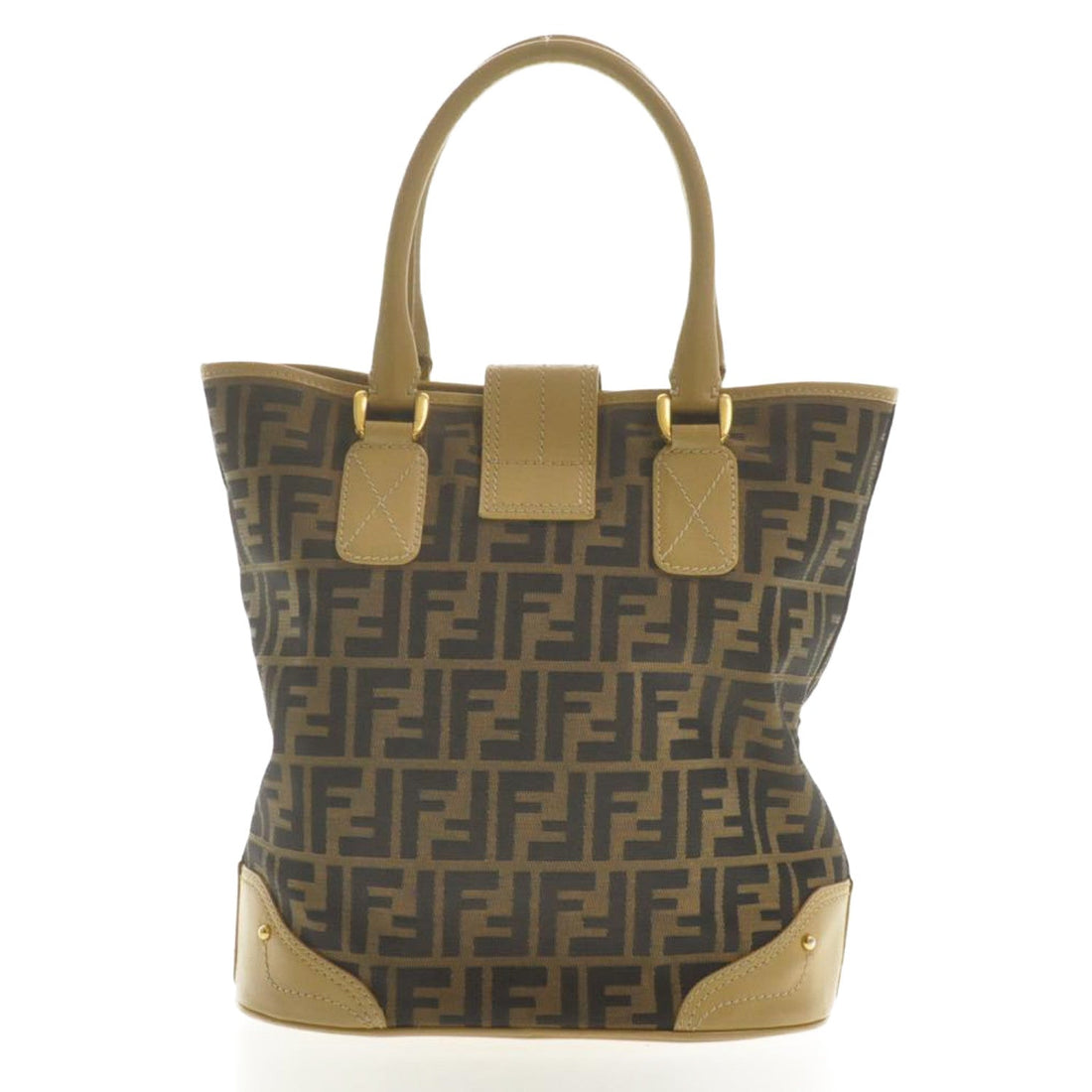 FENDI Zucca Canvas Hand Bag Beige Black  am2612s