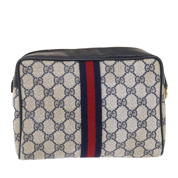 GUCCI GG Canvas Sherry Line Clutch Bag Gray Red Navy 14?E014?E3553  tb799