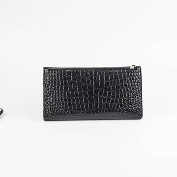 Saint Laurent Croc Embossed Wallet Clutch Black