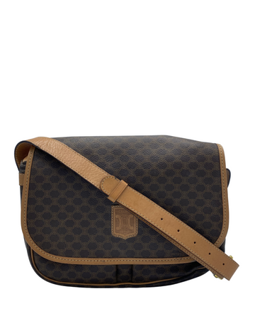 Celine   Brown Coated Canvas Macadam Crossbody