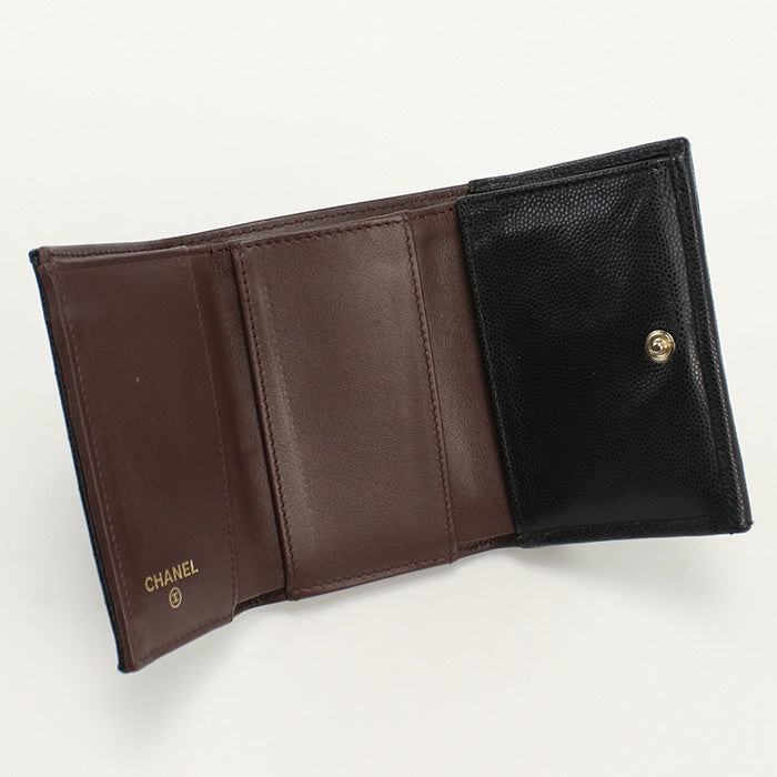 CHANEL CH79686 Small flap wallet Matrasse Three fold caviar black Women