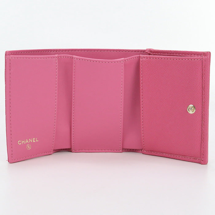 CHANEL 26887168 Tri-fold wallet COCO Mark Matrasse Small flap wallet caviar pink Women