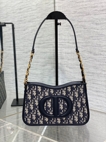 CD SIGNATURE HOBO 23.5CM BLUE OBLIQUE EMBROIDERY House Of Sarah Bags