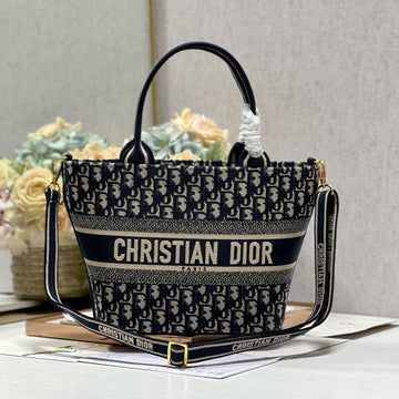 CD NEW BASKET BAG BLUE OBLIQUE EMBROIDERY House Of Sarah Bags