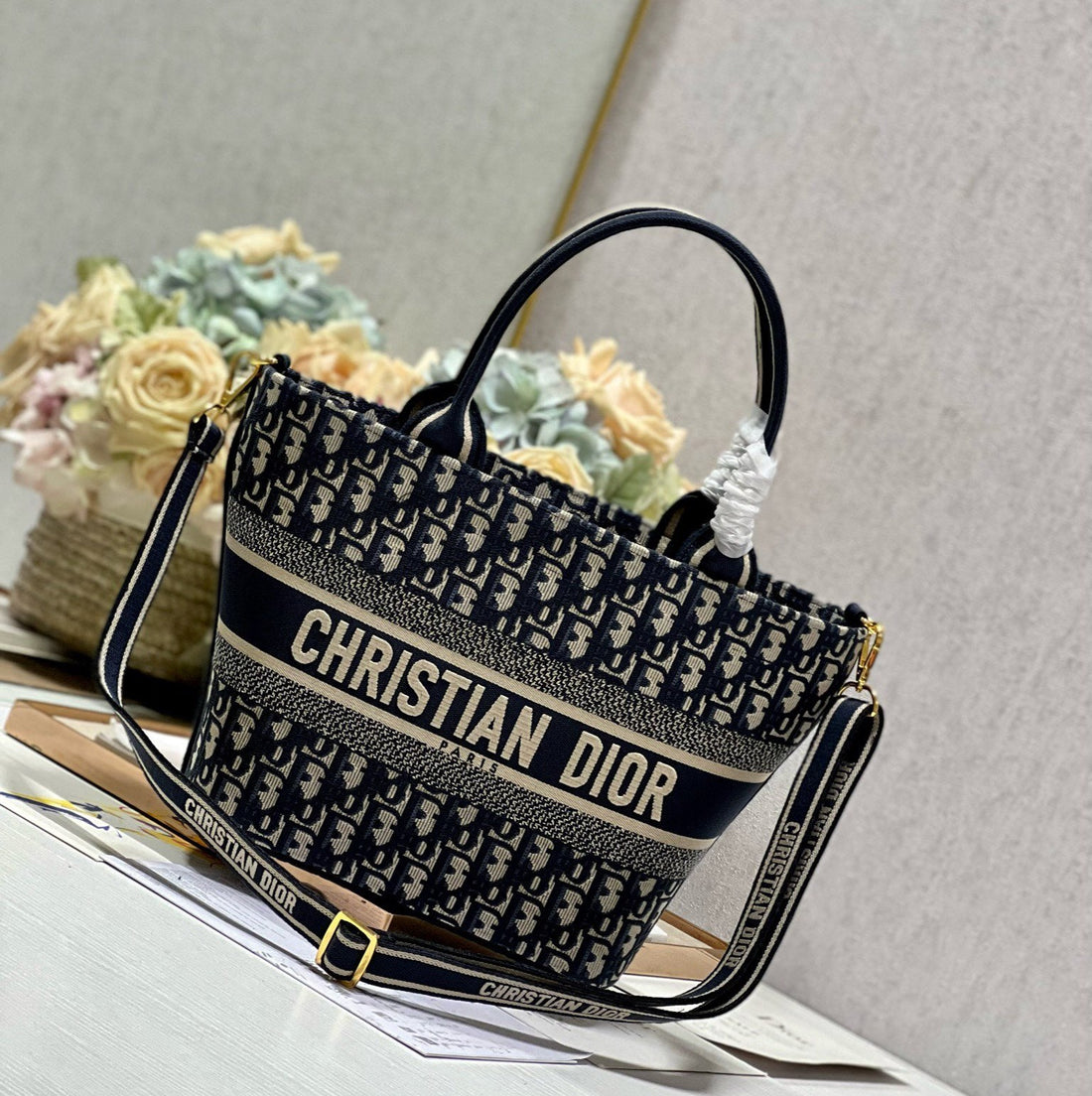 CD NEW BASKET BAG BLUE OBLIQUE EMBROIDERY House Of Sarah Bags