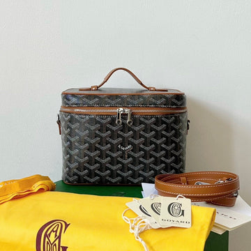GOYA MAKEUP BOX BAG 20CM BLACK AND TAN CANVAS House Of Sarah Bags