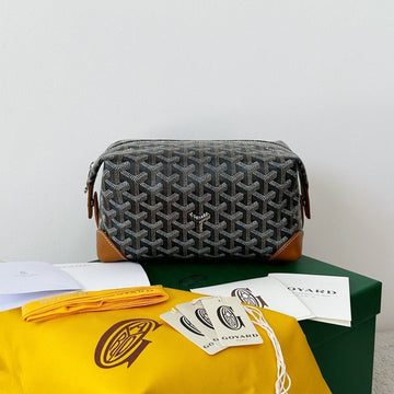 GOYA COSMETIC BAG 24CM BLACK AND TAN CANVAS House Of Sarah