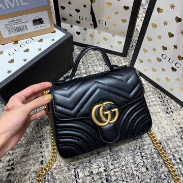 GG Marmont 21cm Mini Top Black Calfskin Gold Hardware House Of Sarah Bags