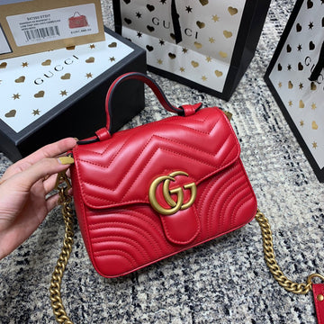 GG Marmont 21cm Mini Top Red Calfskin Gold Hardware by House Of Sarah
