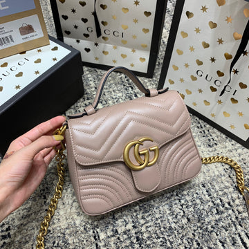 GG Marmont 21cm Mini Top Dark Beige Calfskin Gold Hardware House Of Sarah Bags