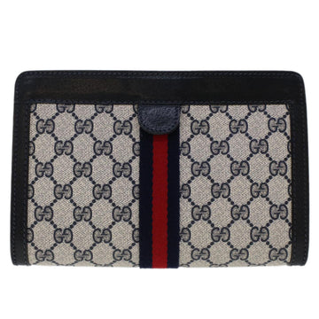 GUCCI GG Canvas Sherry Line Clutch Bag PVC Leather Navy Red  yk7884